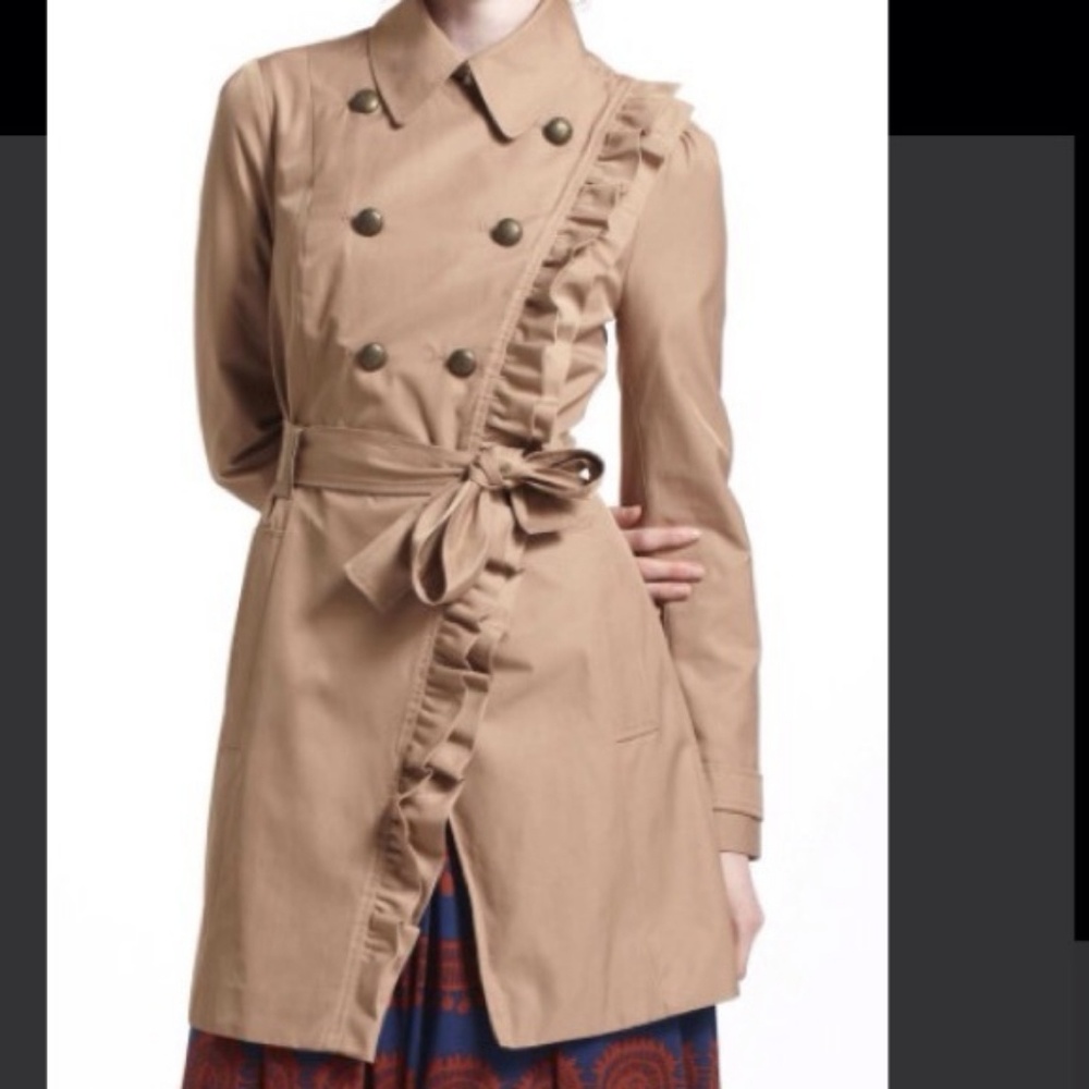 Anthropologie Elevenses Ruffled Trench Coat